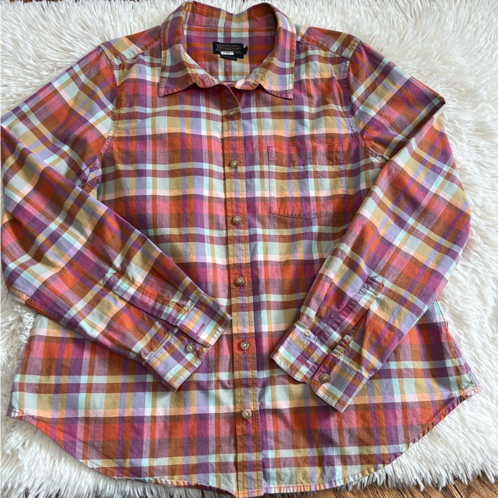 Pendleton women plaid button up shirt size L petite